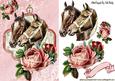 Vintage Horses with Pink Roses in Ornate Frame