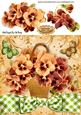 Vintage Peach Pansies in a Basket with Gingham Bow 8x8