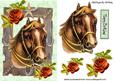 Brown Horse in Ornate Frame with Red Roses