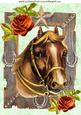 Brown Horse in Ornate Frame with Red Roses A4
