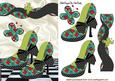 Floral Shoe with Gingham Black Bow & Butterfly