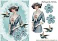 Pretty Blue Birds with Flowers and Vintage Lady