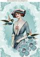 Prewtty Blue Birds with Flowers and Vintage Lady A4