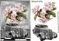 Pretty Pink Flowers with Silver Vintage Car