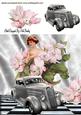 Pretty Pink Flowers with Silver Vintage Car 8x8