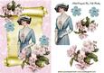 Vintage Lady on a Scroll with Flowers