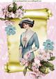 Vintage Lady on a Scroll with Flowers A4