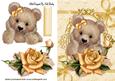 Fuzzy Bear with Pretty Gold Roses on Lace