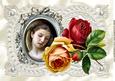 Vintage Lady on Cameo on Lace with Roses A4
