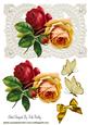 Roses with Butterflies on Vintage Lace