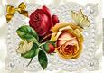 Roses with Butterflies on Vintage Lace with Pearls A4