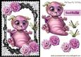 Little Pink Dragon in Black Lace Frame with Pink Roses