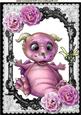 Little Pink Dragon in Lace Frame with Roses A4