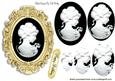 Black Cameo Lady in Gold Frame Oval Pyramids