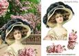 Vintage Lady with Pink Roses in the Garden