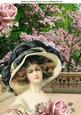 Vintage Lady with Pink Roses in the Garden A4
