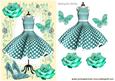 Turq Polkadot Dress in Floral Frame with Butterflies