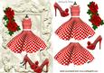 Red Polka Dot Dress in Ornate Frame with Roses