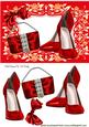 Red Shoes with Diamante Bag in Floral Frame