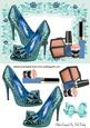 Blue Sparkle Shoes with Makeup in Floral Frame