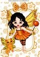 Cute Faerie in Gold with Her Faerie Kitty A4