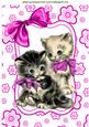 Vintage Kittens in Pink Floral Frame A4