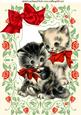 Vintage Kittens in Red Rose Frame with Bow A4