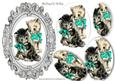 Vintage Kittens in Turq Bows Oval Pyramids