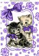Vintage Kittens in Purple Floral Frame A4