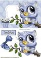 Cute Blue Owl on a Branch