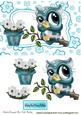 Cute Owl in Turq on a Branch in Floral Frame