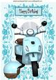 Turq Blue Vespa Scooter in Floral Frame A4