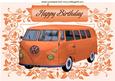 Orange Campervan in Floral Frame A4