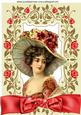 Vintage Lady in Big Hat in Rose Frame A4