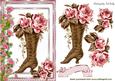 Vintage Brown Boot with Roses in Floral Frame