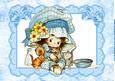 Cutie Pie in Bonnet with Her Little Kittens A4