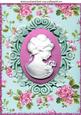 Pretty Vintage Cameo Lady with Roses A4