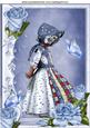 Girl in Floral Blue Bonnet with Roses A4