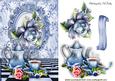 Blue Roses with Teapot and Cup in Ornate Frame
