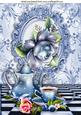 Blue Roses with Teapot & Cup in Frame A4