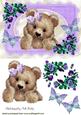 Fuzzy Bear with Purple Roses and Butterflies