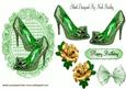 Green Sparkle Shoes with Gold Roses, & Bow