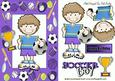 Soccer Boy Wins the Cup in Purple Sports Frame