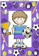 Soccer Boy Wins the Cup in Purple Sports Frame A4