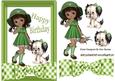 Little Girl in Green Bonnet with Her Puppy