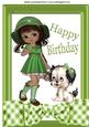 Little Girl in Green Bonnet with Her Puppy A4