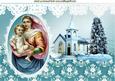 Baby Jesus with Mary in Oval Frame with Church A4