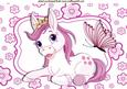 Cute Pink Pony with Crown in Floral Frame A4