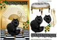 Black Persian with Green Eyes, & Gold Fan