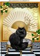 Black Persian with Green Eyes & Gold Fan A4